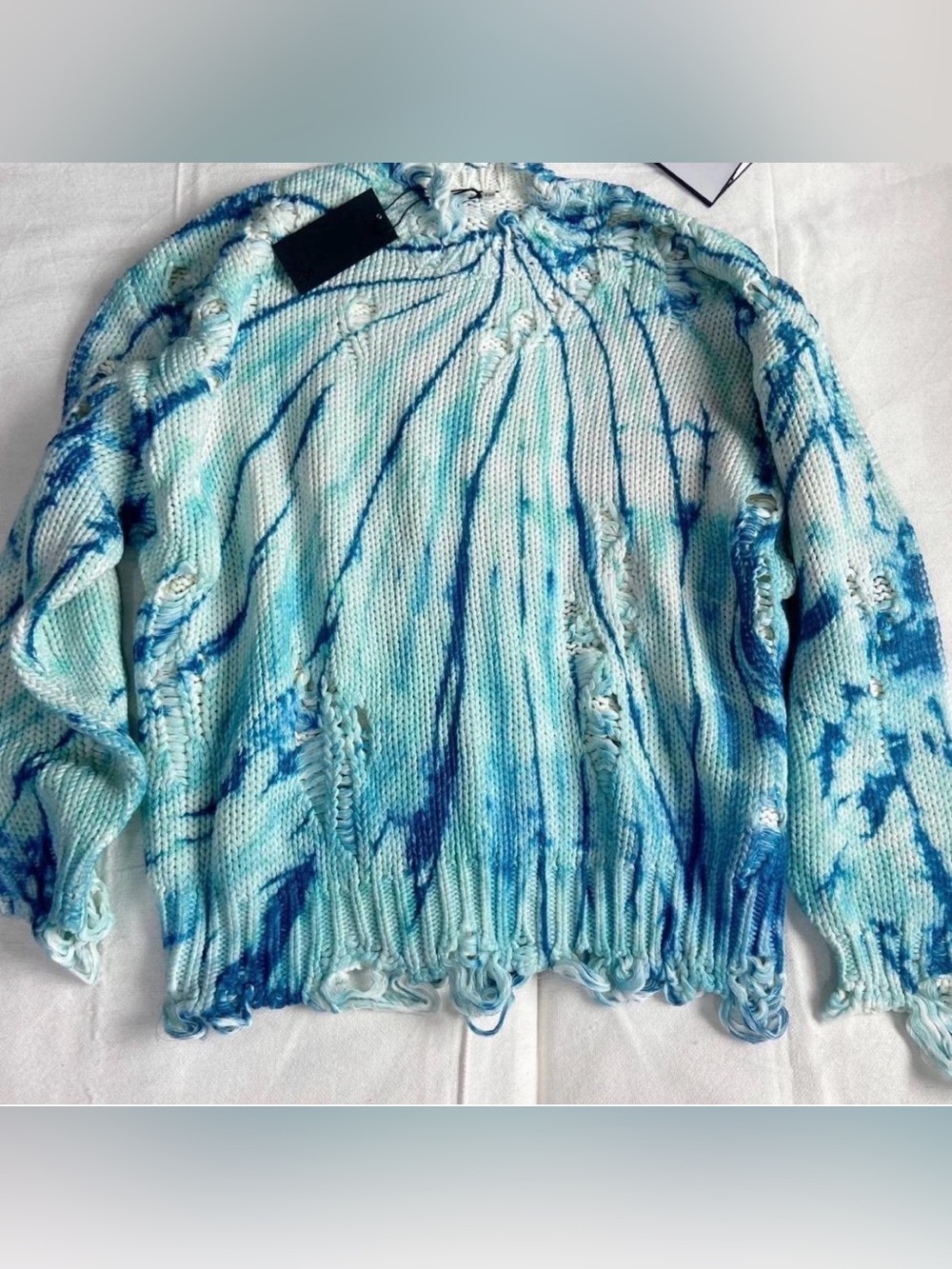 R13 NWT Size L Knit Distressed Tie-Dye Sweater - Light Blue